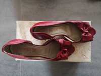 Buty na obcasie czerwone skórzane vintage r. 37 otwarte palce kokardka