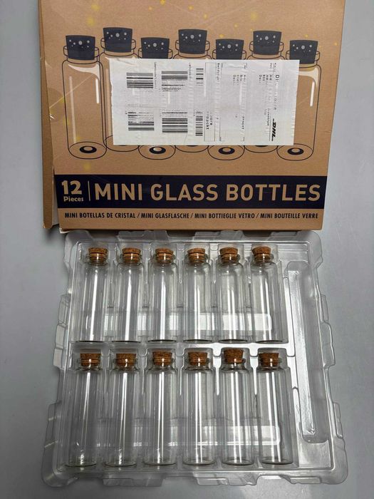 12x mini BUTELECZKA z korkiem ozdobna 45ml 3x9cm Zestaw