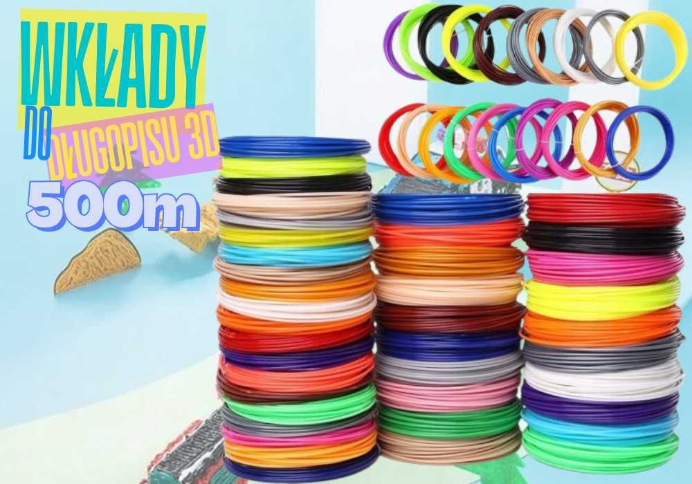 Wkłady Filament PLA do Długopisu 3D 500m 5 opakowań RÓŻNE KOLORY