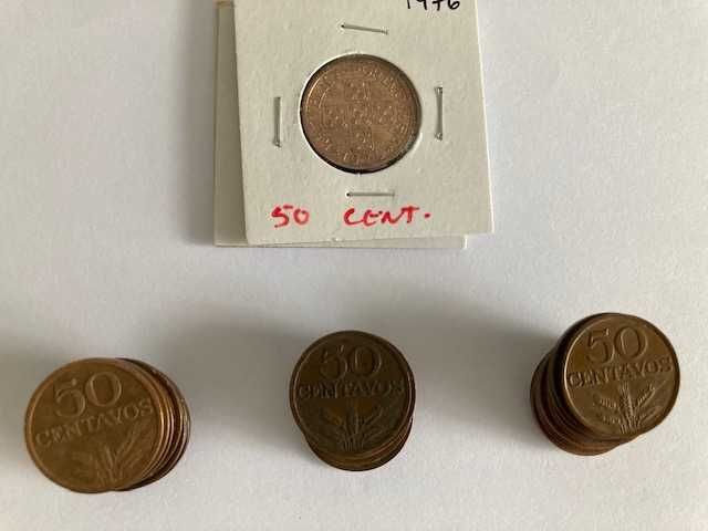 Lote de 178 moedas de Portugal, 50 centavos, bronze (de 1969 a 1979)