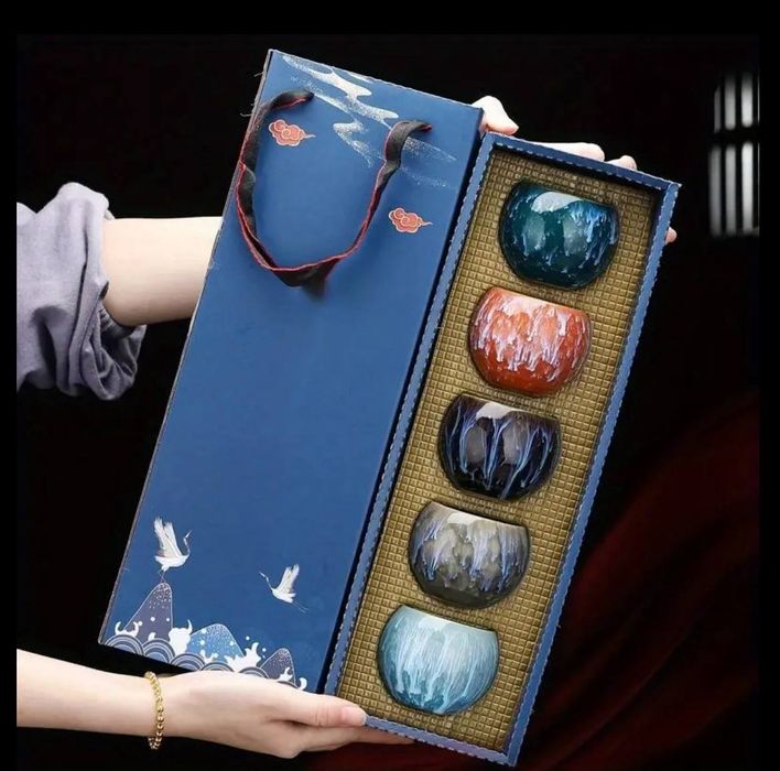 Набір керамічних піал для чаю (5 шт), для чайної церемонії. Сервіз.