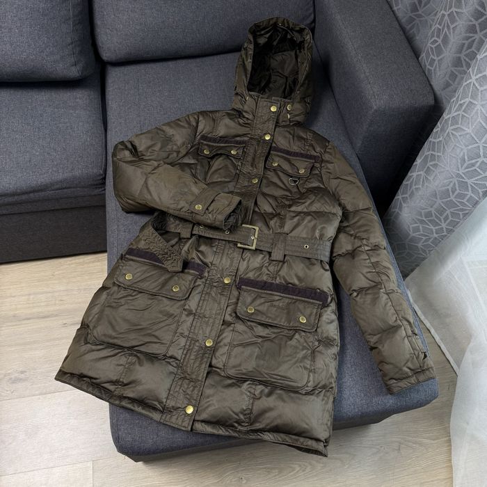 Куртка подовжена пуховик barbour оригінал хакі/коричневий