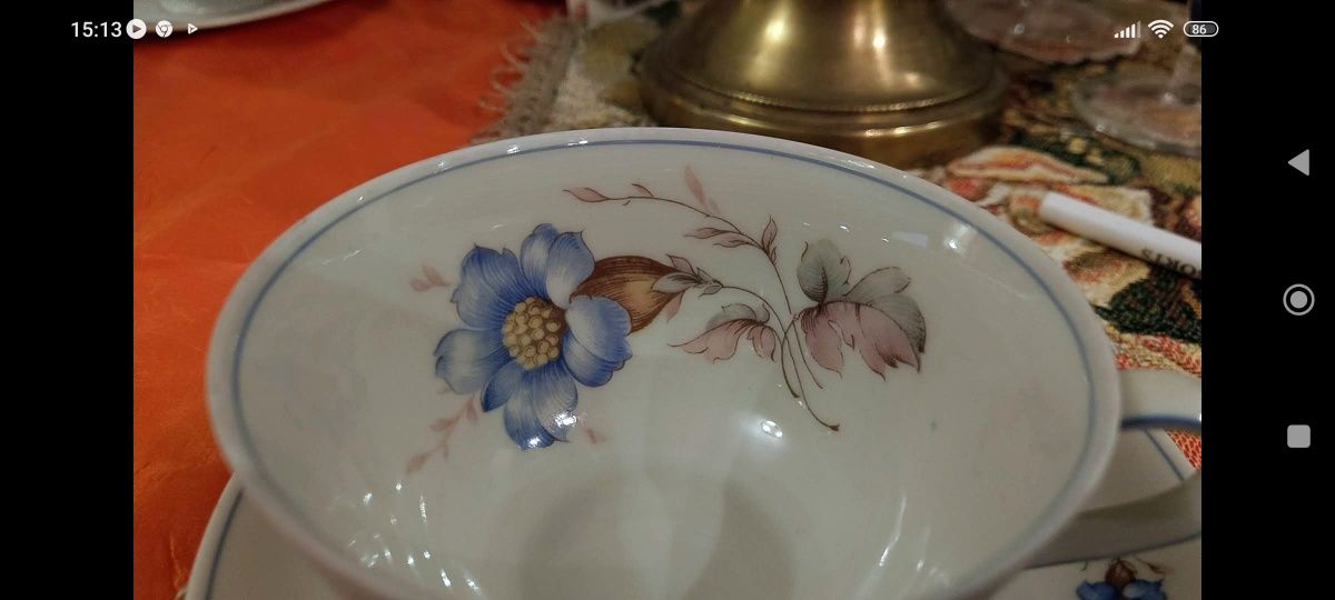 Wiekowa filiżanka Niebieski mak porcelana Bavaria