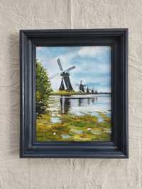 Картина "Вітряки" Голландський пейзаж олійними фарбами на полотні.
