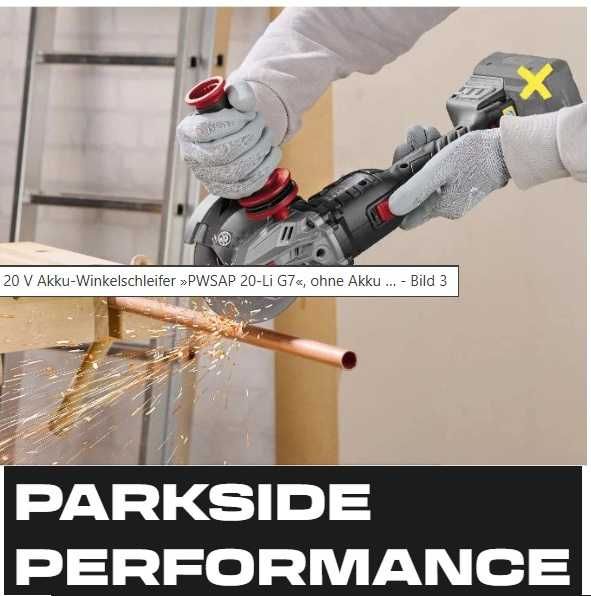 Kątowa szlifierka Parkside X20V, nowa, bez akumulatora i ładowarki.