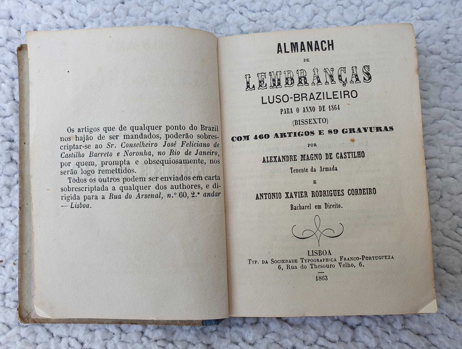 Livro Almanach de Lembranças Luso-Brasileiro - RARO - 1864