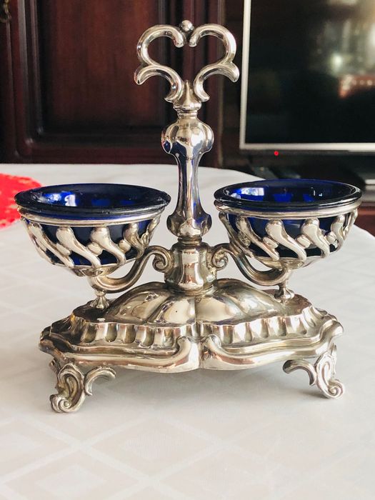 Srebrny kabaret do przypraw srebro Pr 950 Minerva XIX wiek