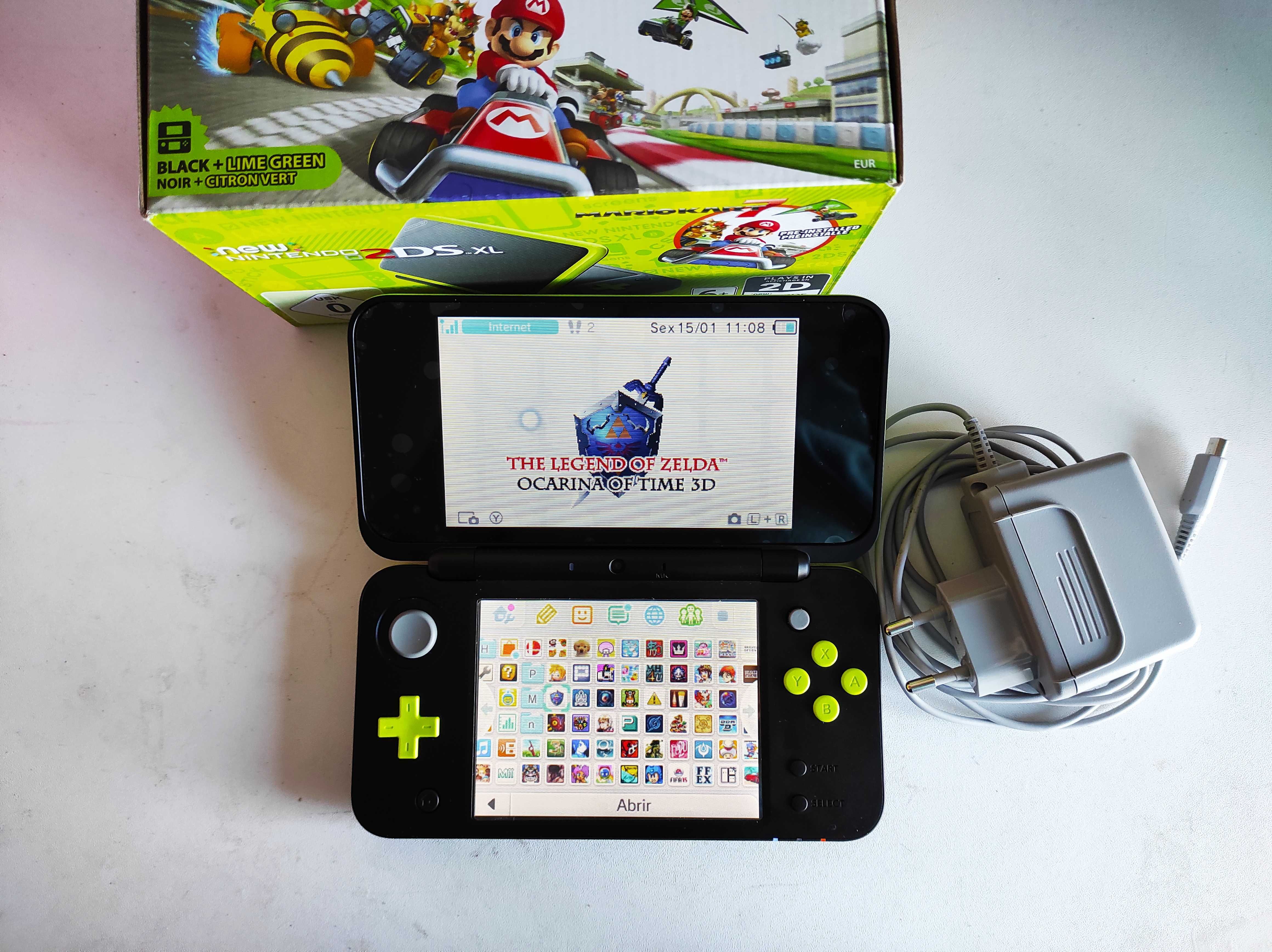 New Nintendo 2DS XL Desbloqueada - Cartão 128 GB - Verde Limão