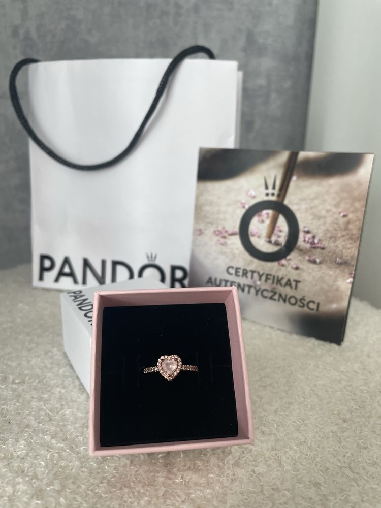 Pandora pierścionek serce różowa cyrkonia, rozmiar 52, oryginał