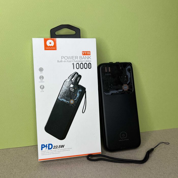 Повербанк 10000 мач від бренду Wuw Y116 з екраном і вбудованими кабель