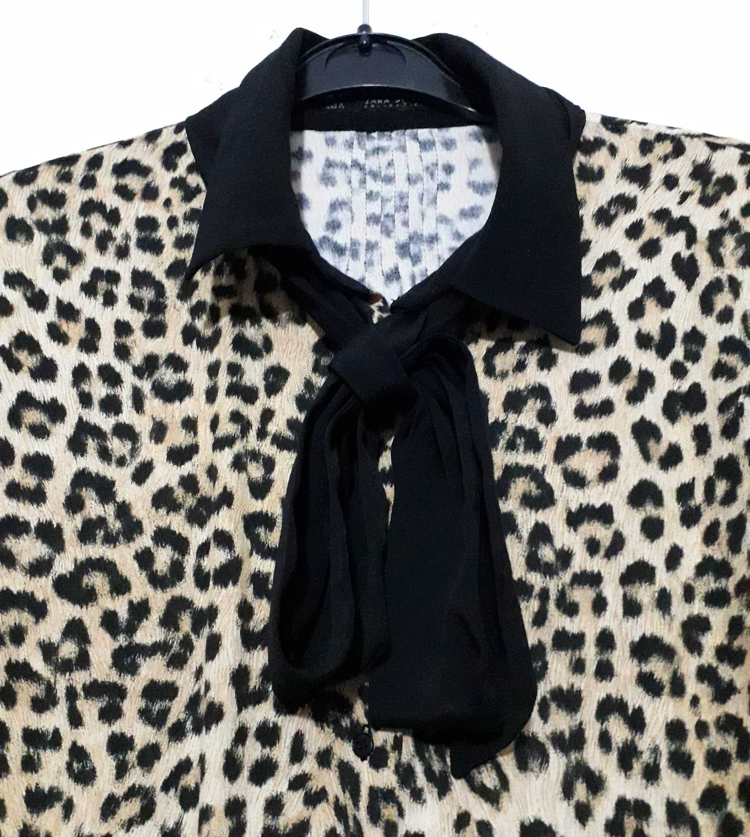 Camisa padrão leopardo com laçada Zara T: S Nova