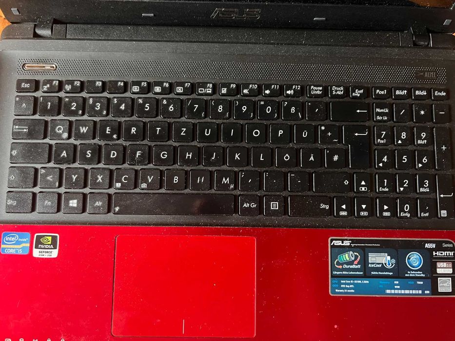 Laptop Asus A55V Czerwony - Intel Core i5, 8GB RAM, 750GB HDD, NVIDIA