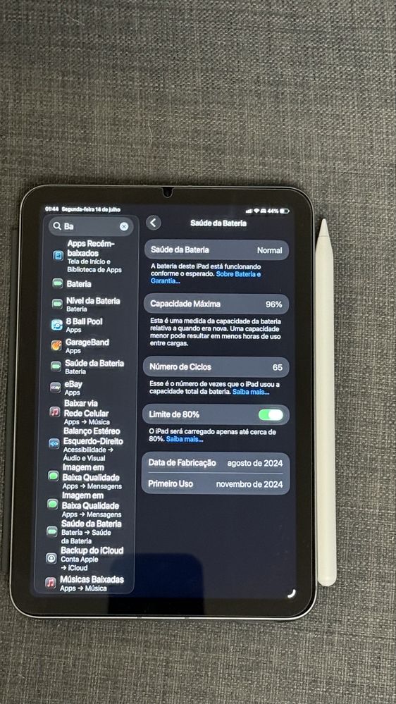 Ipad mini 7 celular 128 gb com pencil pto e smart folio