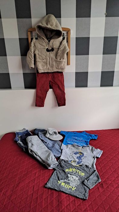 Jesienno - zimowe ubranka chłopięce rozmiar 80 - zestaw, paka ubrań