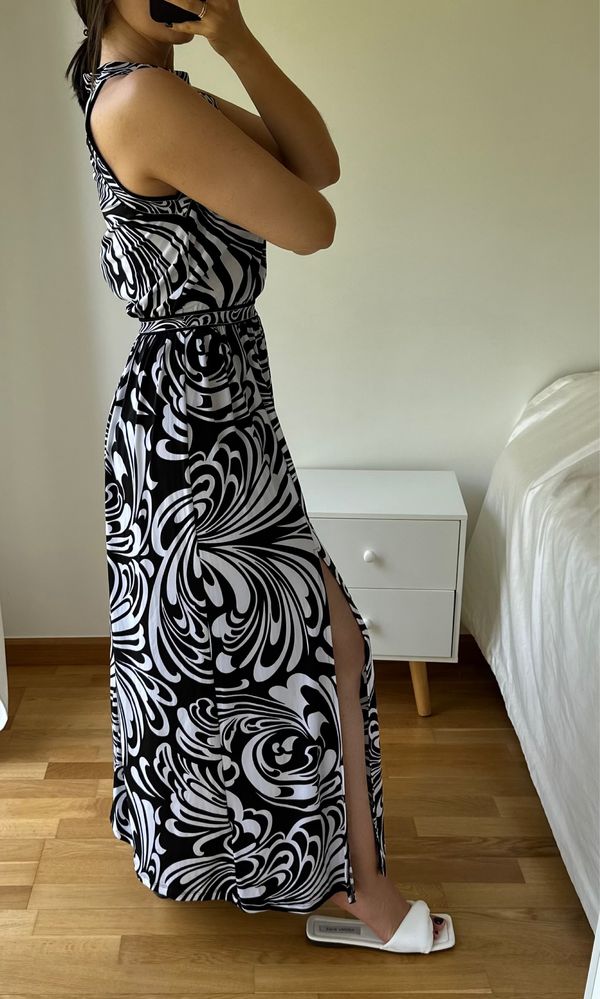 Vestido maxi Michael Kors print preto e branco