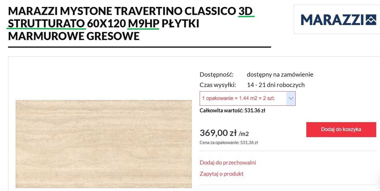 Włoskie płytki gresowe Marazzi (trawertyn)