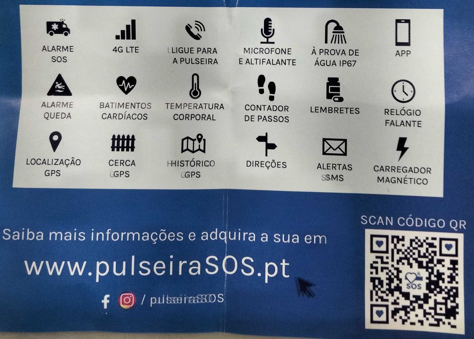 Pulseira SOS 4G com GPS alarme de queda e telemóvel