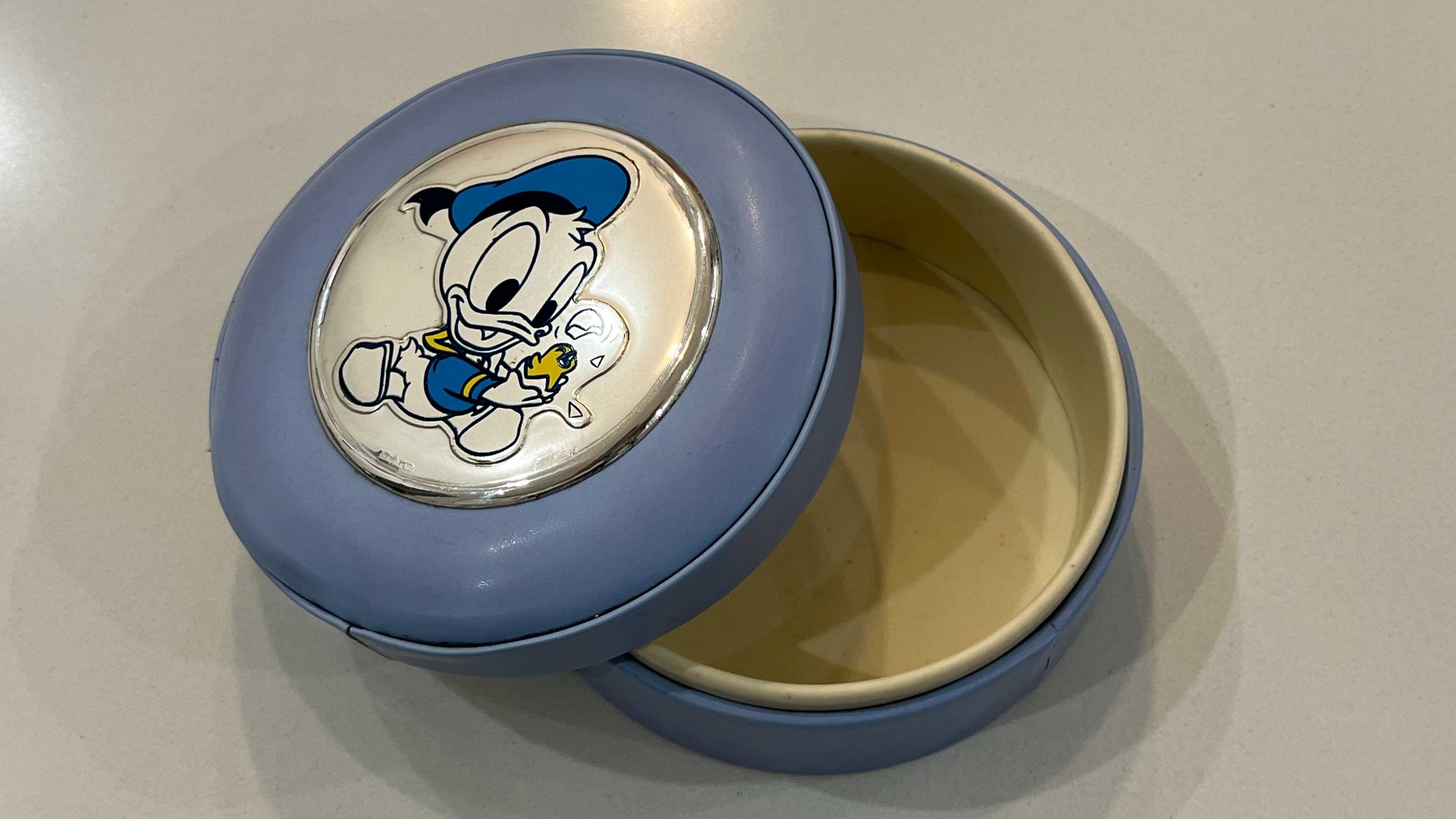 guarda joias/Baú para bebé -criança prata na tampa Pato Donald Disney