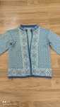 Sweter norweski wzorzysty niebieski skandynawski rozpinany wełniany S