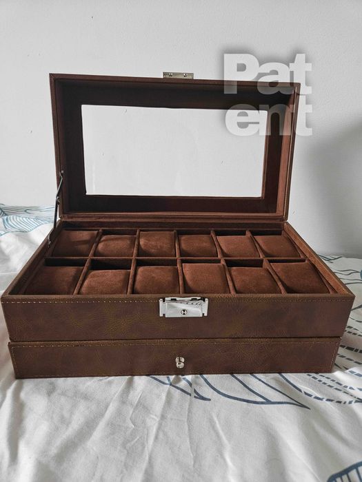 Brązowa szkatułka na biżuterię zegarki bransoletki na prezent duża