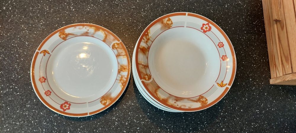 1 duży talerz + 12 głębokich talerzy / kwiaty / liście