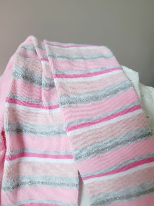 Ciepłe rajstopy 92-98 rajstopki cukierkowy róż w paski