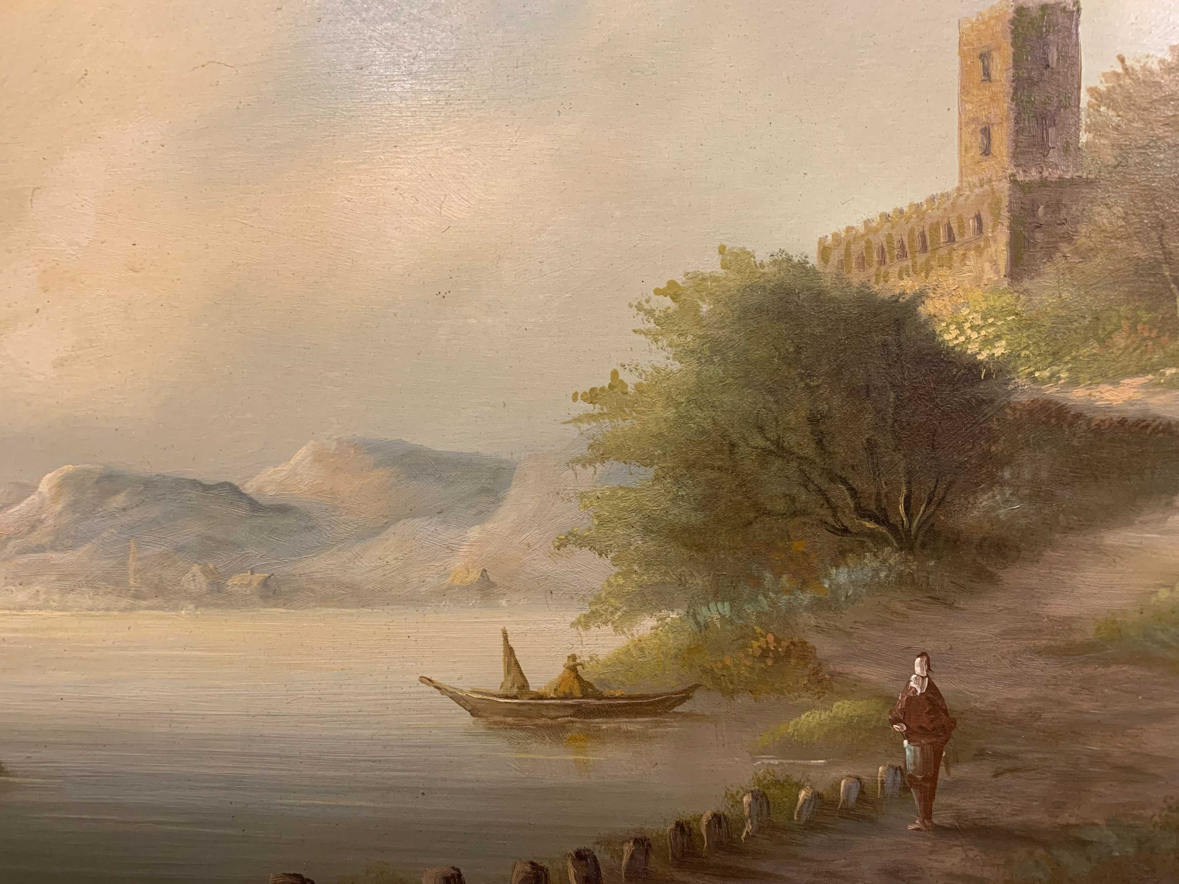 Картина старовинна "Дорога біля берега",олія на дошці.Розм.67*83,5см