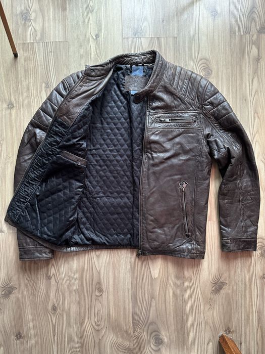 Kurtka skórzana męska brązowa ramoneska café racer pikowana S/M