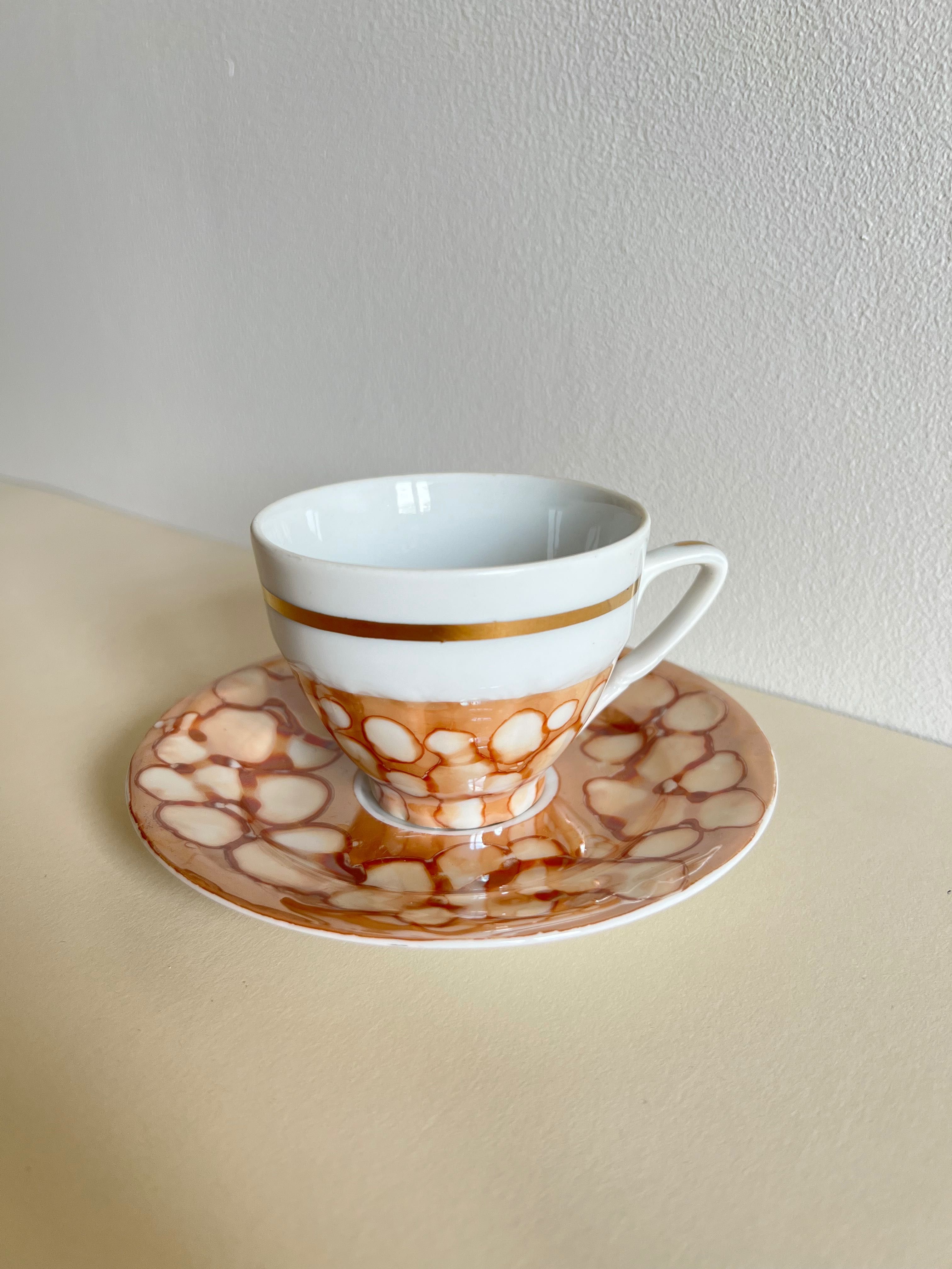 Porcelana Bogucie serwis kawowy PRL vintage marmurkowy