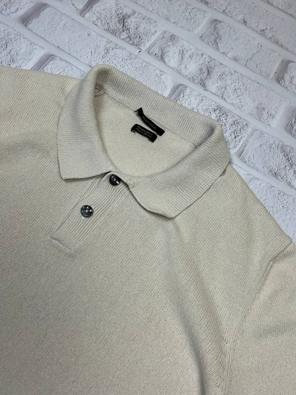 Поло в'язане Massimo Dutti плотне бежеве чоловіче теніска old money XL
