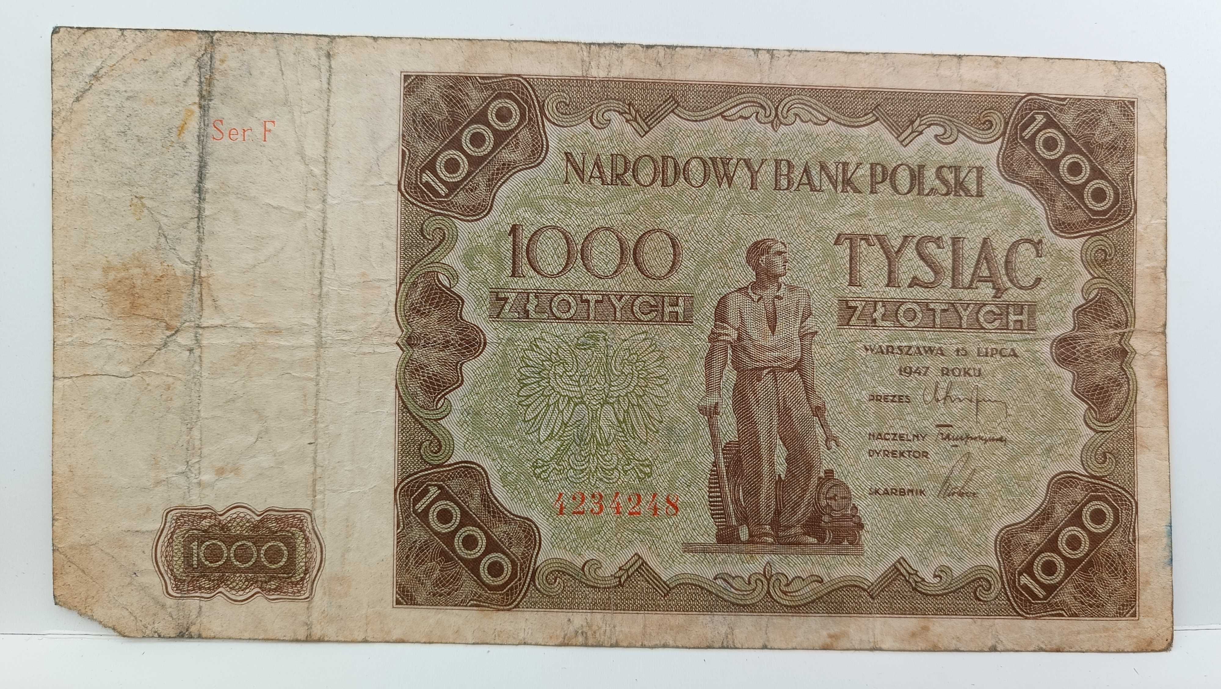 banknot 1000 zł 1947 r. Ser. F stan III-