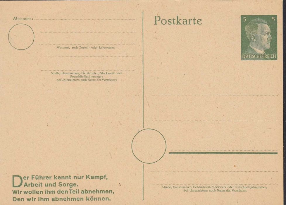 Selos Alemanha Nazi 1939/45-Postal 9 NOVO emblemático