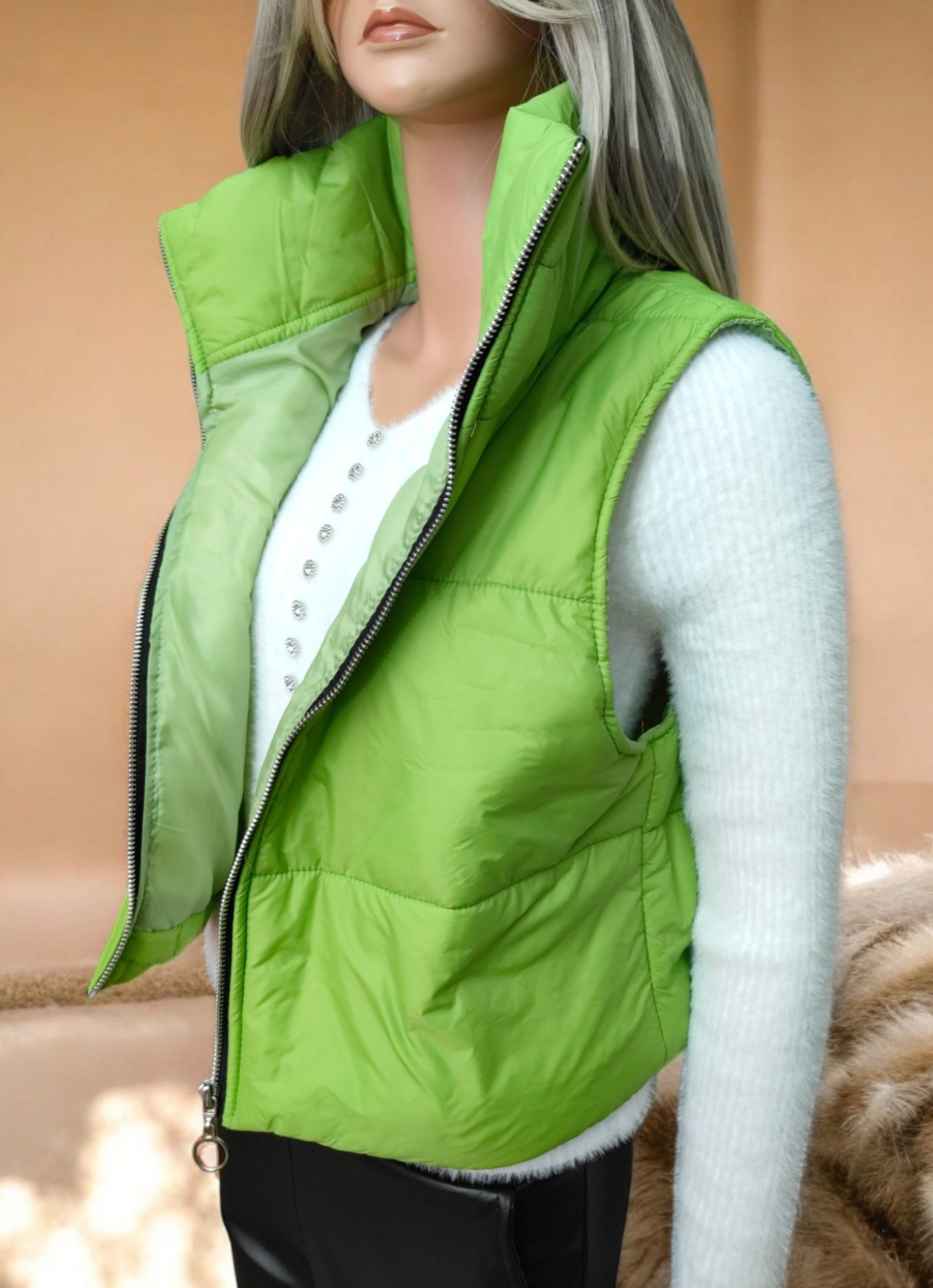 Bezrękawnik damski pikowany zielone jabłuszko L/XL