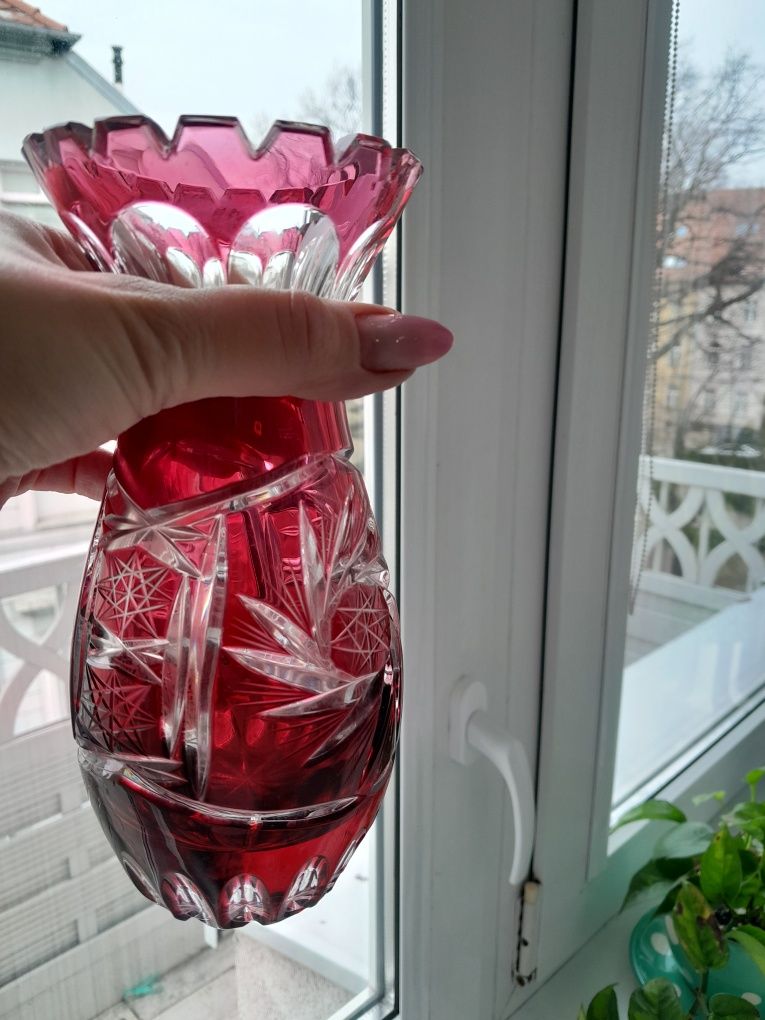 Bohemian glass crystal clear vases kryształ burgund PRL