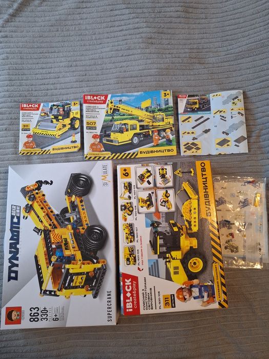 Duży zestaw klocków typu lego technika budowlana dźwig samochód laweta