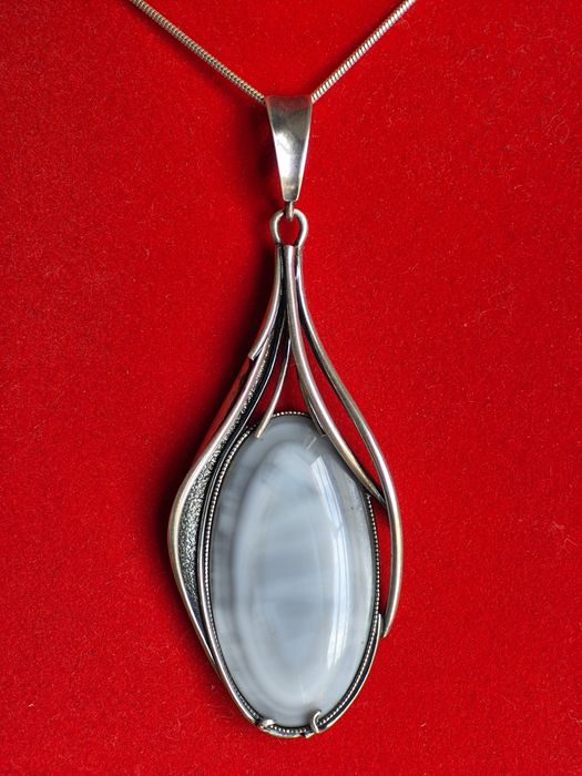 Damski srebrny łańcuszek ogromną zawieszka z kwarcem 925 80 cm