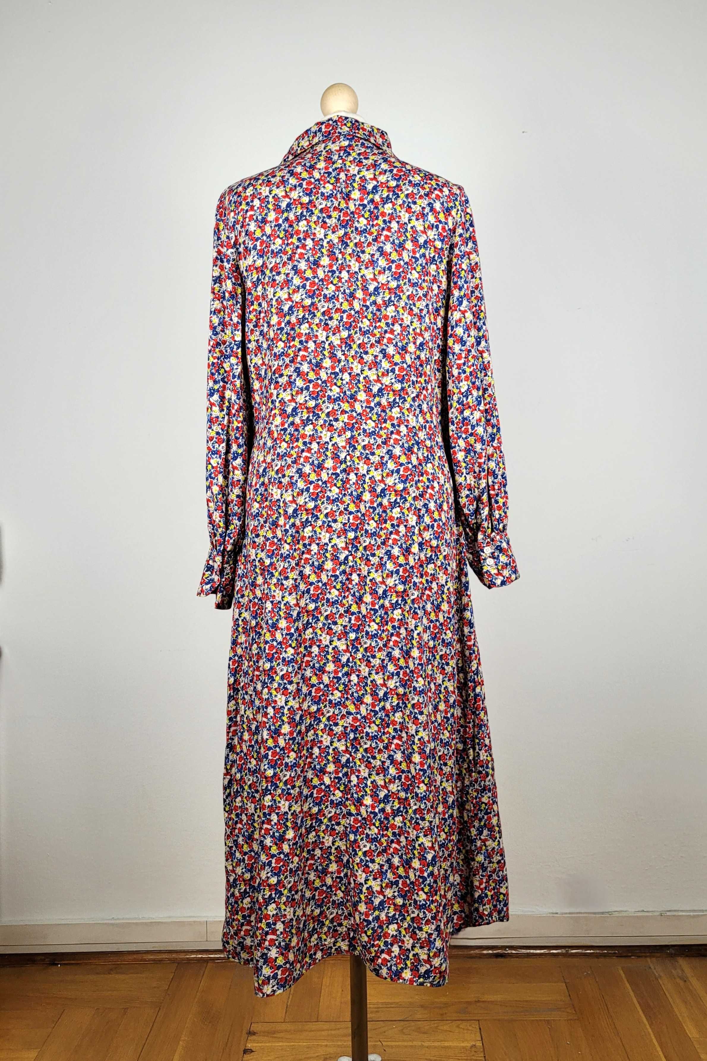 Sukienka maxi H&M sukienka koszulowa M 38 100% wiskoza kwiaty wiosenna