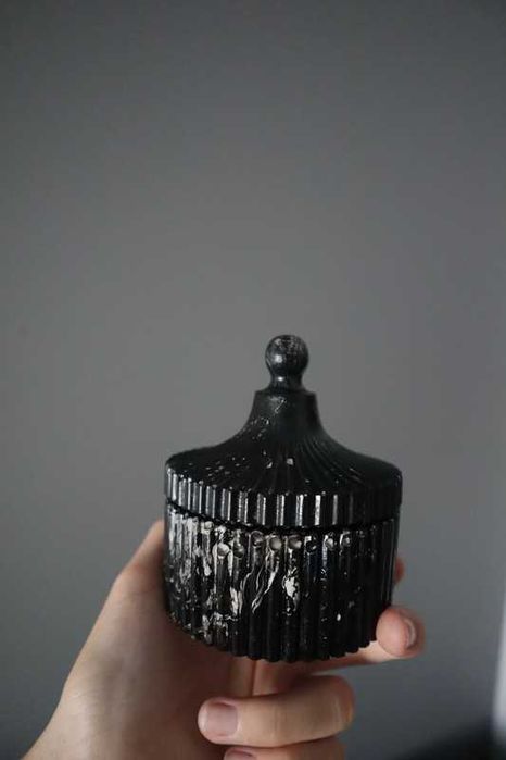 Frasco/ Pote cerâmico preto efeito mármore/ granito