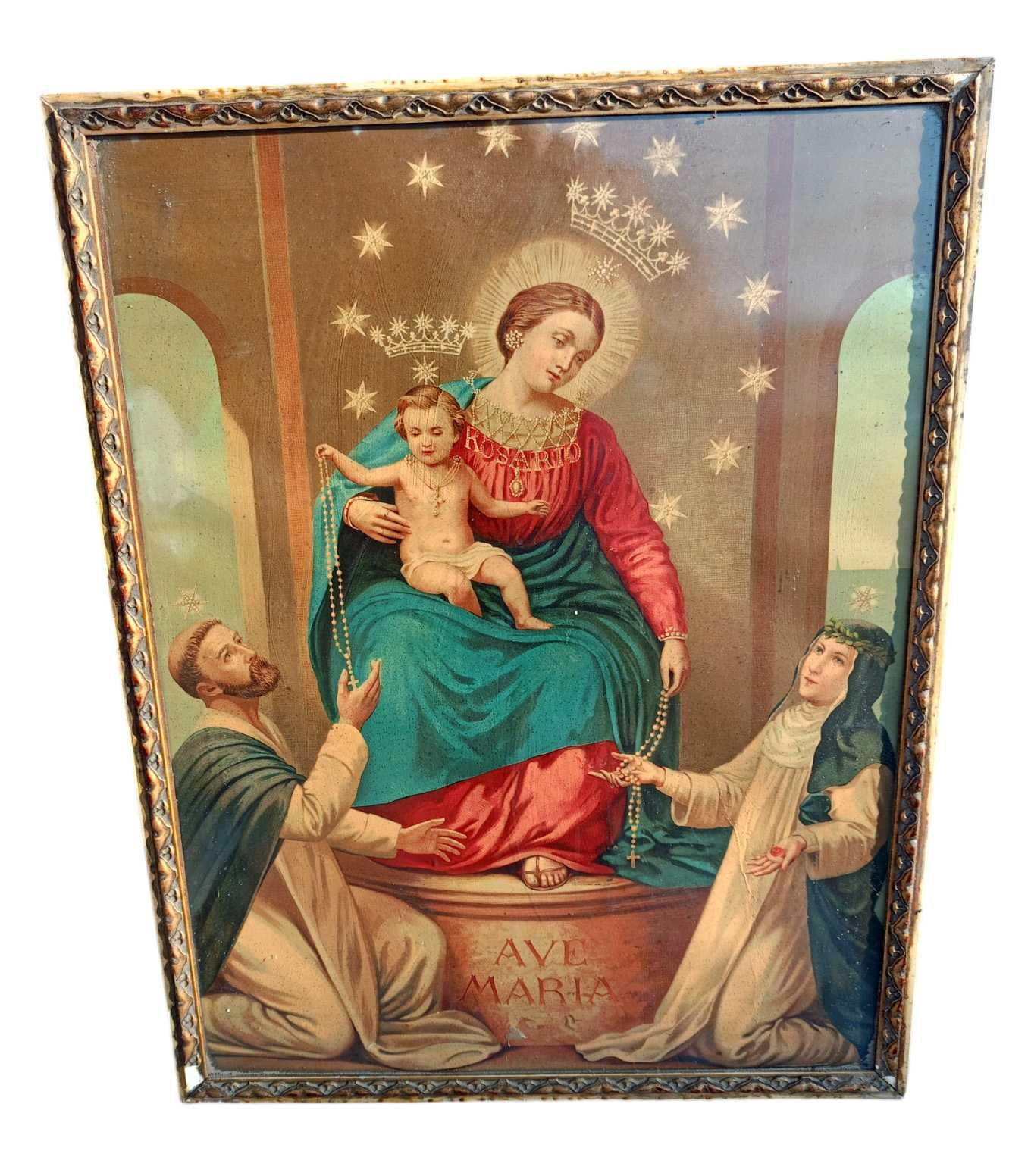 Matka Boska Różańcowa Pompejańska stary oleodruk