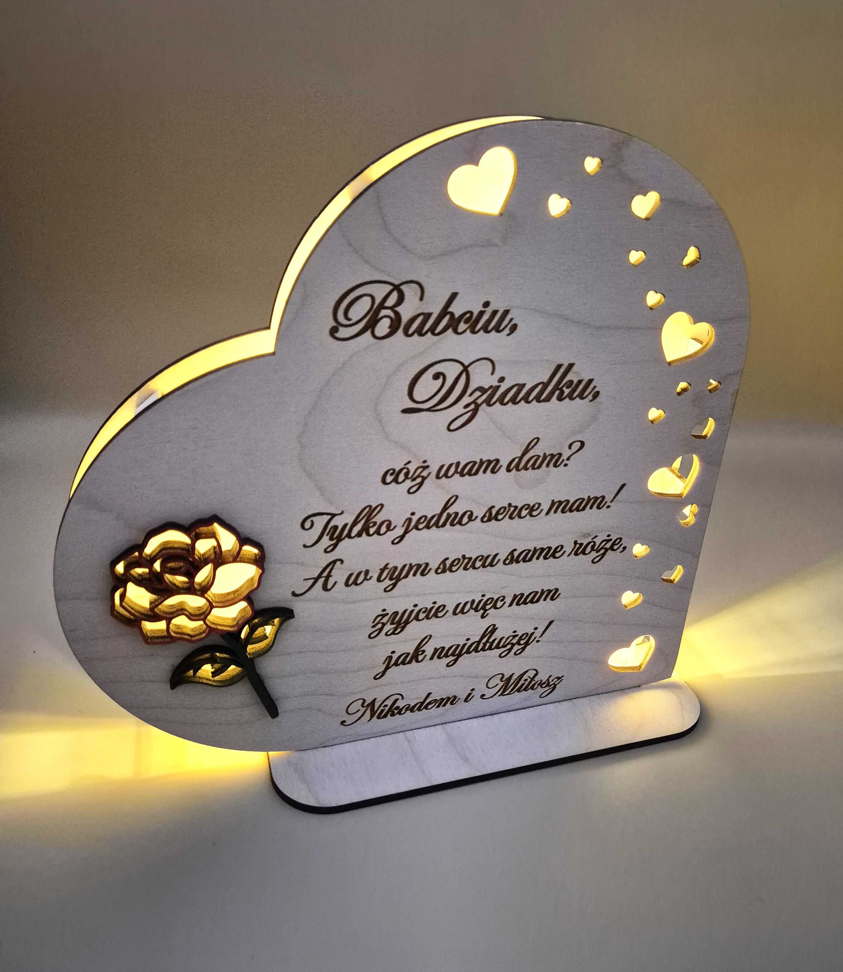 Prezent dla babci i dziadka Lampka Serce Dzień Babci i Dziadka grawer