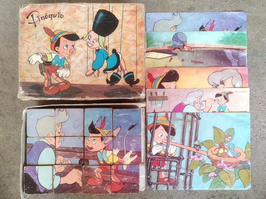 Jogo de cubos de madeira antigos tipo puzzle da Majora