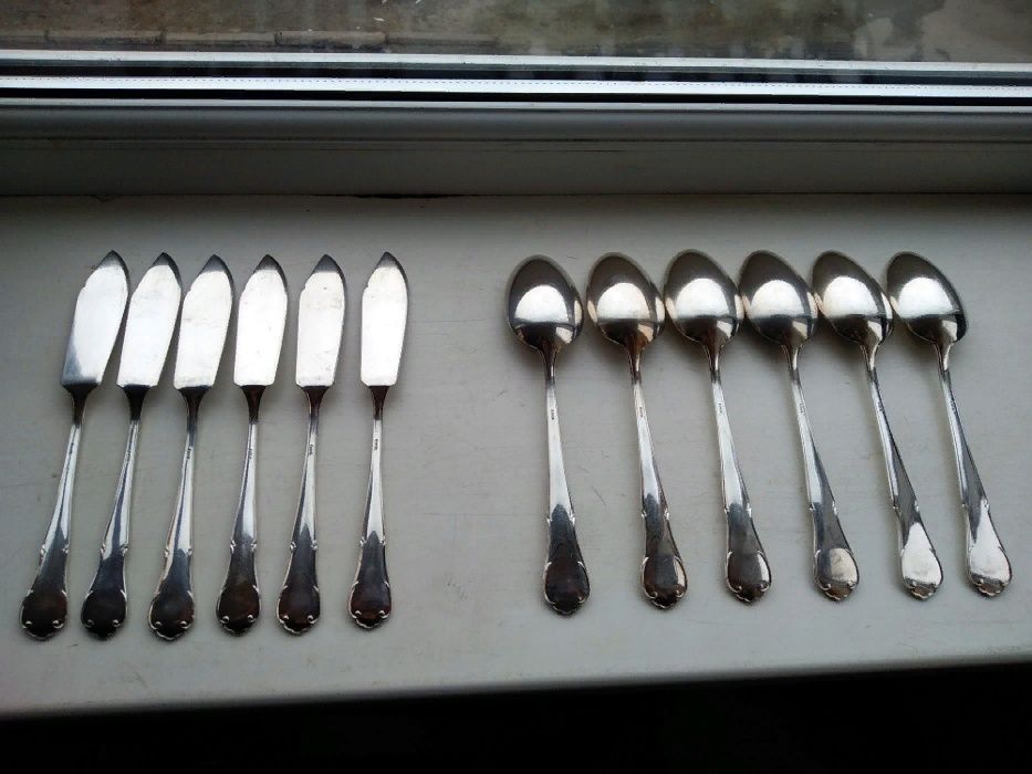 Серебро Набор столовых серебряных ножей клеймо 800 проба.