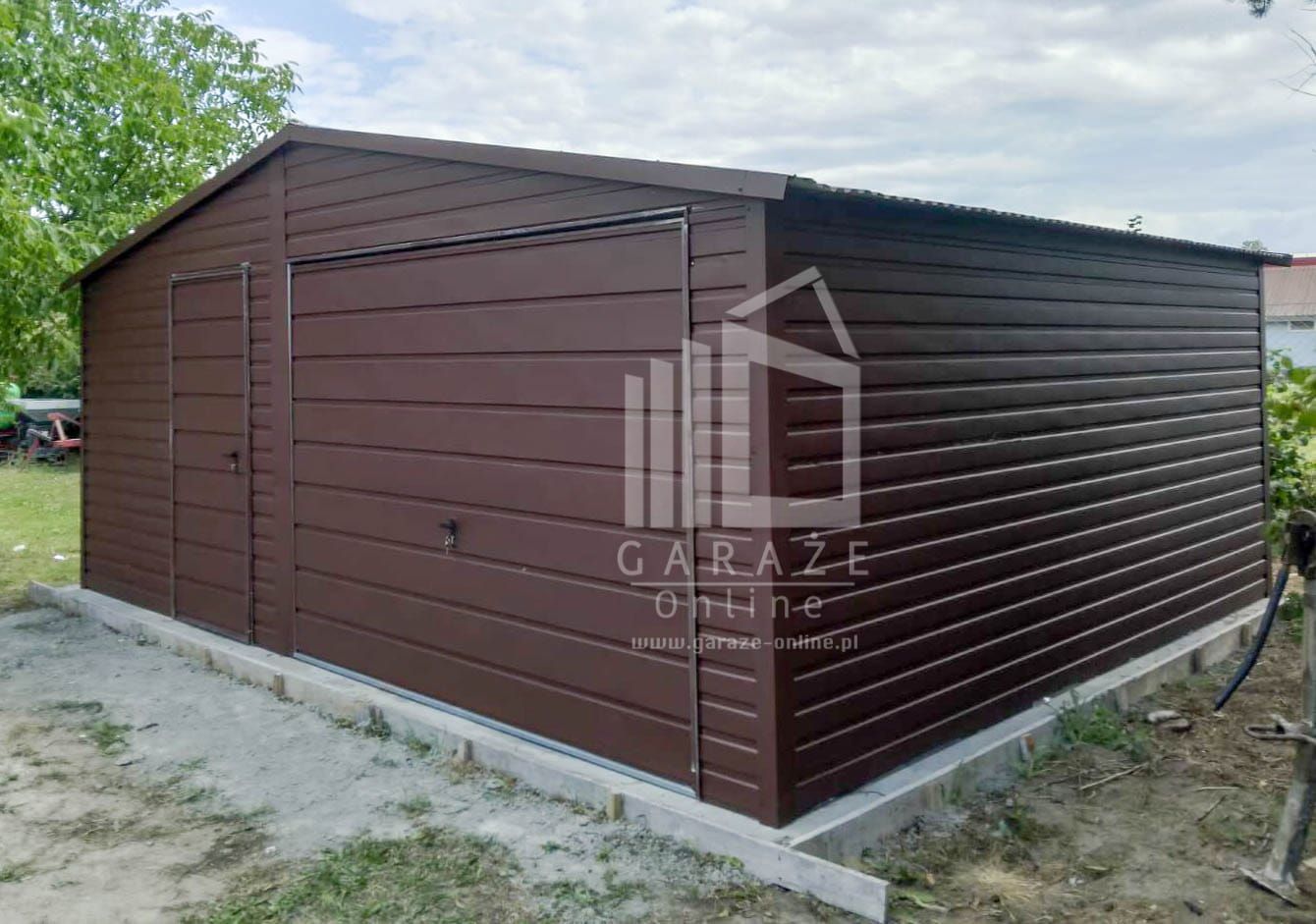 GARAŻ BLASZANY 6m x 6m - Brama uchylna - drzwi  ID391 6x6