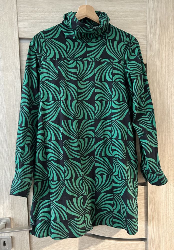 Zielona mini sukienka retro print Zara XS