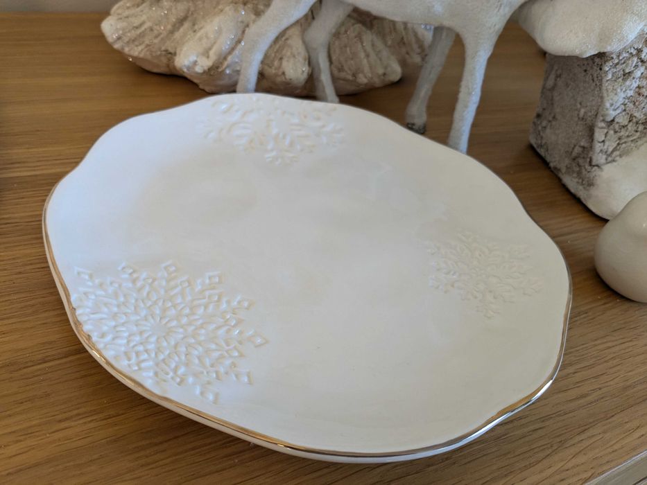 Talerz świąteczny patera Boże Narodzenie kremowy złoty rant Home&You