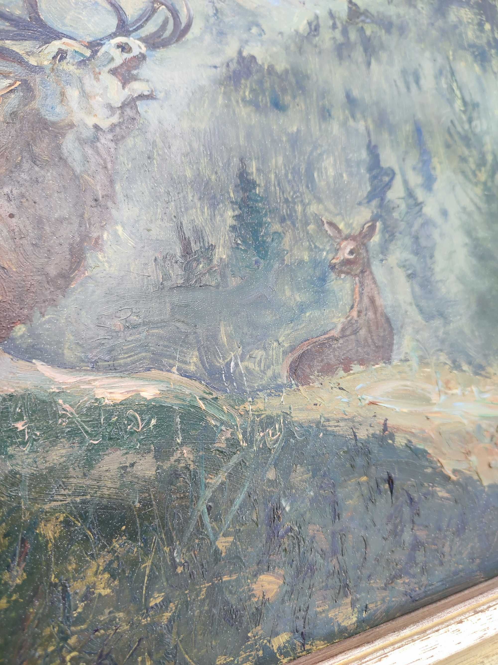 Obraz ręcznie malowany motyw leśny z podpisem autora