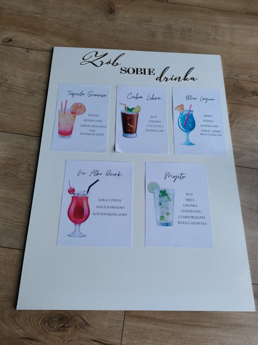 Tablica "zrób sobie drinka" wesele ślub