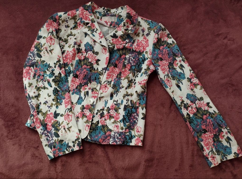 Elegancki żakiet narzutka w kwiaty Vintage