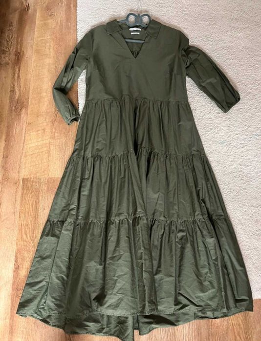Reserved dluga maxi zielona khaki sukienka M