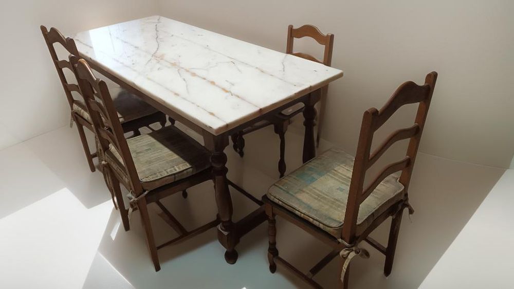 Mesa Cozinha 200x80 castanho e mármore